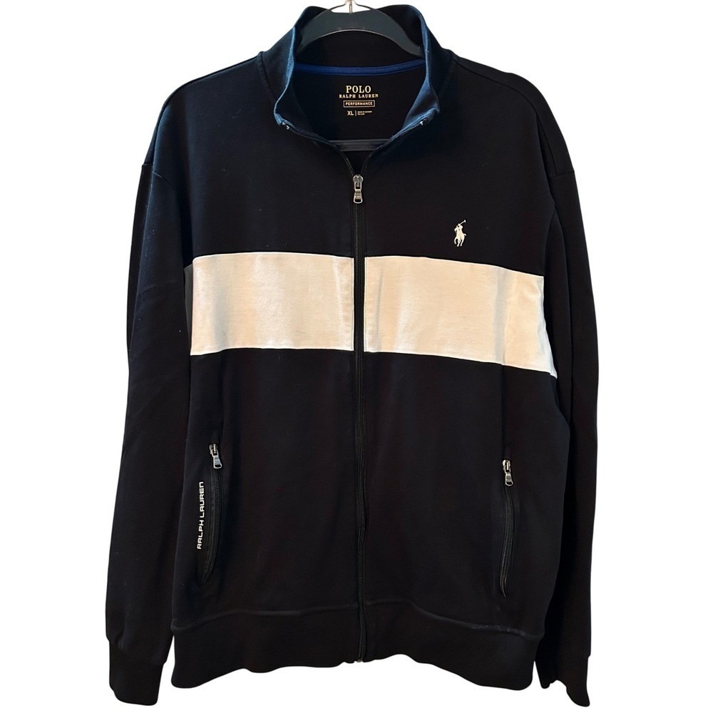 Polo Ralph Lauren Performance‎ Full Zip Jacket Black White Stripe Mens XL